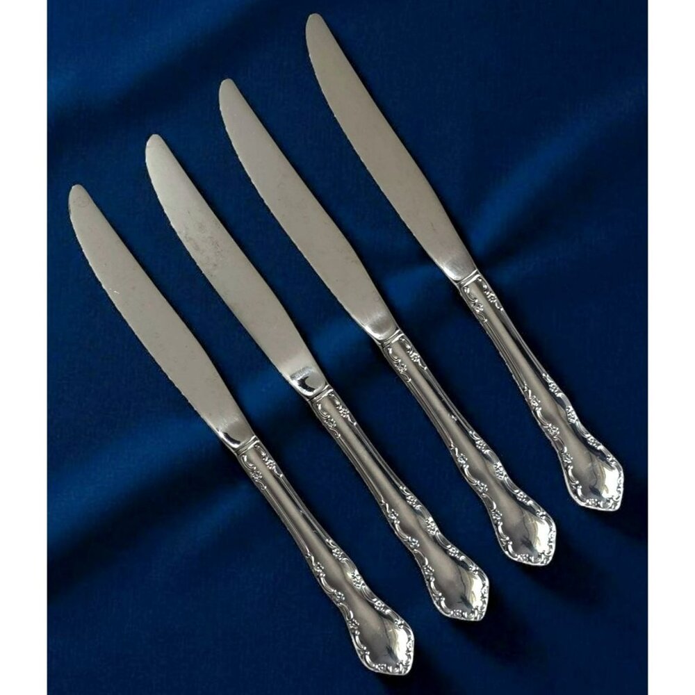 4 Oneida Dinner Knives Floral Mansion Hall Glossy Replacement Knife Flatware VTG